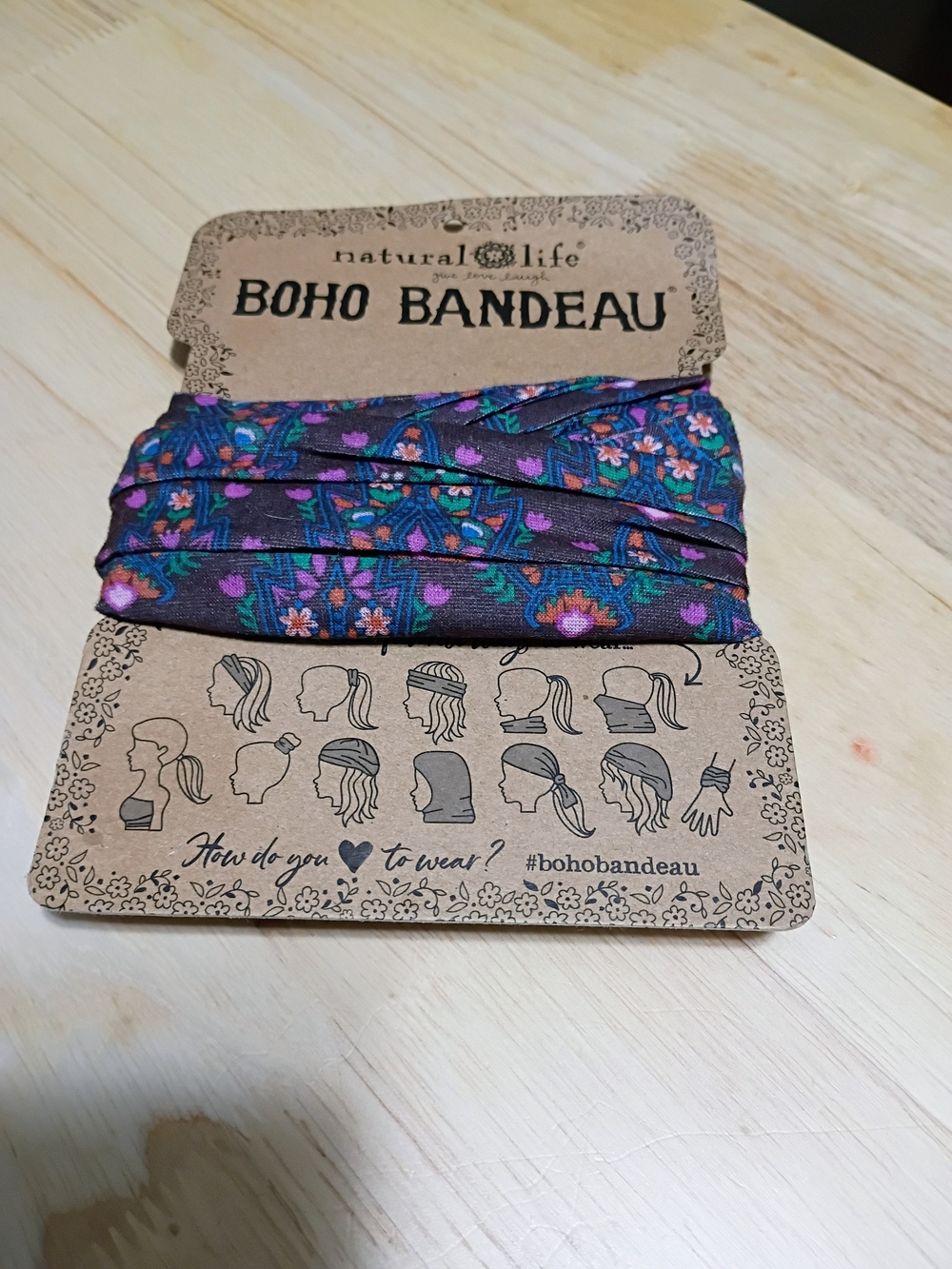 NATURAL LIFE  Boho Bandeau Headband - Purple with Teal & Orange Floral